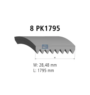 Courroie multi-nervures, 8 PK, L: 1795 mm, W: 28.5 mm, 8PK1795 Pour Mercedes-Benz Transporter - Scania 4-Serie Bus, 4-Serie