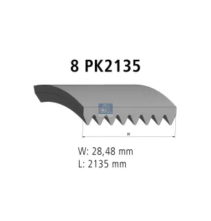 Courroie multi-nervures, 8 PK, L: 2135 mm, W: 28.5 mm, 8PK2135 Pour Scania 4-Serie Bus, 4-Serie, E2011, P96, P, G, R, T-Serie.