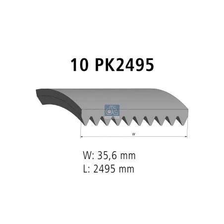 Courroie multi-nervures, 10 PK, L: 2495 mm, W: 35.6 mm, 10PK2495 pour Scania L, P, G, R, S-Serie