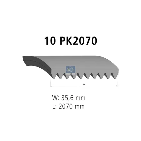 Courroie multi-nervures, 10 PK, L: 2070 mm, W: 35.6 mm, 10PK2070 pour Scania P, G, R, T-Serie