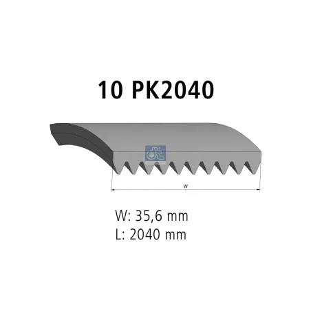 Courroie multi-nervures, 10 PK, L: 2040 mm, W: 35.6 mm, 10PK2040 pour Scania E2011, Scania F, K, N-Serie