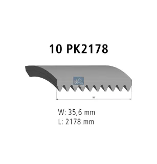 Courroie multi-nervures, 10 PK, L: 2178 mm, W: 35.6 mm, 10PK2178 Pour Scania F, K, N-Serie, L, P, G, R, S-Serie.