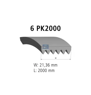 Courroie multi-nervures, 6 PK, L: 2000 mm, W: 21.4 mm, 6PK2000 pour VW Crafter, Mercedes-Benz G-Klasse