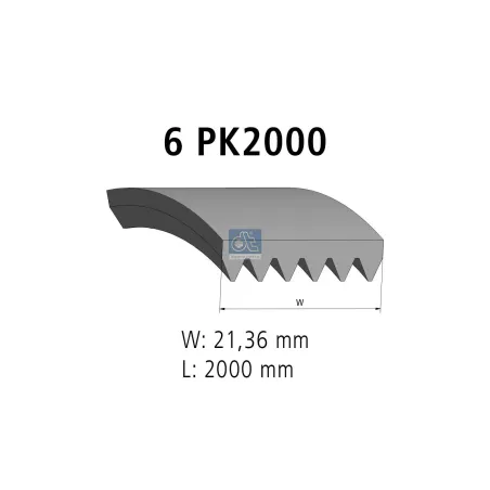 Courroie multi-nervures, 6 PK, L: 2000 mm, W: 21.4 mm, 6PK2000 pour VW Crafter, Mercedes-Benz G-Klasse