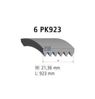 Courroie multi-nervures, 6 PK, L: 923 mm, W: 21.4 mm, 6PK923 Pour Alfa Romeo - Audi - Citroën - Fiat - Ford - General Motors