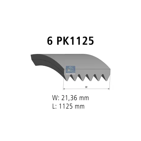 Courroie multi-nervures, 6 PK, L: 1125 mm, W: 21.4 mm, 6PK1125 Pour Audi - Citroën - Fiat - Mercedes-Benz - Peugeot - Renault