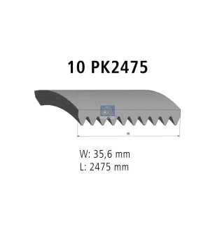 Courroie multi-nervures, 10 PK, L: 2475 mm, W: 35.6 mm, 10PK2475 pour Scania F, K, N-Serie, Scania P, G, R, T-Serie