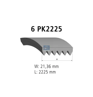 Courroie multi-nervures, 6 PK, L: 2225 mm, W: 21.4 mm, 6PK2225 Pour Chrysler - Daewoo - Dodge - Fiat - Ford - General Motors