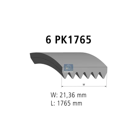 Courroie multi-nervures, 6 PK, L: 1765 mm, W: 21.4 mm, 6PK1765 Pour Audi - Chrysler - General Motors - Mercedes-Benz