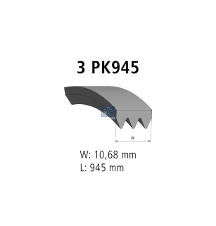 Courroie multi-nervures, 3 PK, L: 945 mm, W: 10.7 mm, 3PK945 Pour Citroën Jumper - Fiat Ducato, Punto - Peugeot Boxer - 128040.