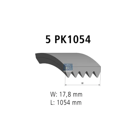 Courroie multi-nervures, 5 PK, L: 1054 mm, W: 17.8 mm, 5PK1054 Pour Citroën Jumper - Fiat Ducato - Peugeot Boxer - 07646849.