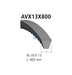 Courroie, L: 800 mm, W: 13 mm, AVX13X800 Pour VW LT - BMW tbd - 195510510308 - 60513447 - 60704054 - 026260849