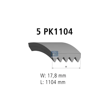 Courroie multi-nervures, 5 PK, L: 1104 mm, W: 17.8 mm, 5PK1104 Pour Citroën Jumper - Fiat Ducato - Peugeot Boxer - 07718418.