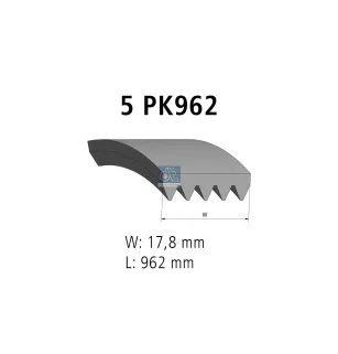 Courroie multi-nervures, 5 PK, L: 962 mm, W: 17.8 mm, 5PK962 Pour Citroën Jumper - Fiat Ducato - Peugeot Boxer - 5750K4.