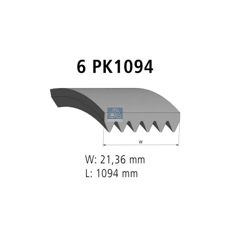 Courroie multi-nervures, 6 PK, L: 1094 mm, W: 21.4 mm, 6PK1094 Pour Citroën Jumper - Fiat Ducato - MAN TG-Serie.