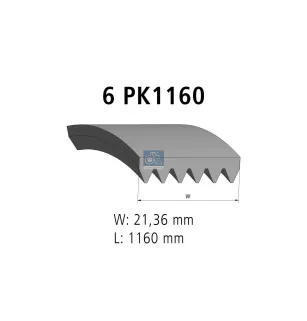 Courroie multi-nervures, 6 PK, L: 1160 mm, W: 21.4 mm, 6PK1160 Pour Citroën Jumper - Fiat Ducato - Peugeot Boxer - BMW tbd.