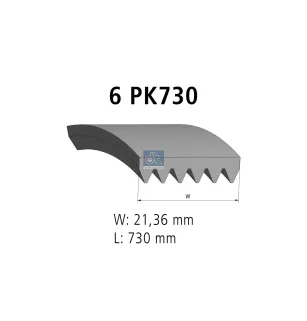 Courroie multi-nervures, 6 PK, L: 730 mm, W: 21.4 mm, 6PK730 Pour Citroën Jumper - Fiat Ducato - Peugeot Boxer - 036145933AG.