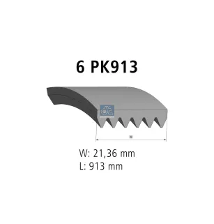 Courroie multi-nervures, 6 PK, L: 913 mm, W: 21.4 mm, 6PK913 Pour Citroën Jumper - Fiat Ducato - Peugeot Boxer - 128044.