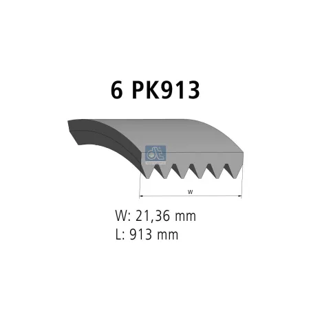 Courroie multi-nervures, 6 PK, L: 913 mm, W: 21.4 mm, 6PK913 Pour Citroën Jumper - Fiat Ducato - Peugeot Boxer - 128044.