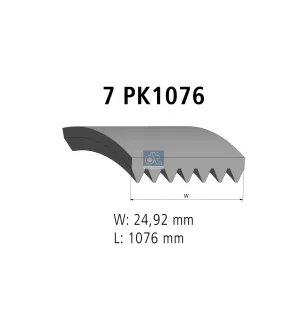 Courroie multi-nervures, 7 PK, L: 1076 mm, W: 24.9 mm, 7PK1076 Pour Citroën Jumper - Fiat Ducato - Peugeot Boxer - 0607387.