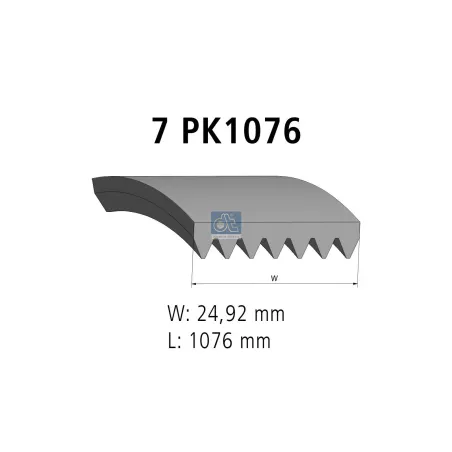 Courroie multi-nervures, 7 PK, L: 1076 mm, W: 24.9 mm, 7PK1076 Pour Citroën Jumper - Fiat Ducato - Peugeot Boxer - 0607387.