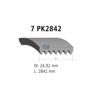 Courroie multi-nervures, 7 PK, L: 2842 mm, W: 24.9 mm, 7PK2842 Pour Ford Transit - 1372764 - 1376752 - 1440343 - 1440434.