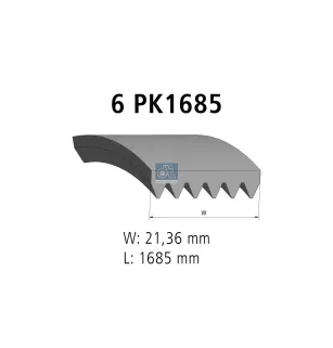 Courroie multi-nervures, 6 PK, L: 1685 mm, W: 21.4 mm, 6PK1685 Pour Ford Transit - 55581761 - 5750HC - 1202676 - 1771401.