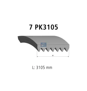 Courroie multi-nervures, 7 PK, L: 3105 mm, W: 24.9 mm, 7PK3105 Pour Ford Transit - AB39-6C301-CB.