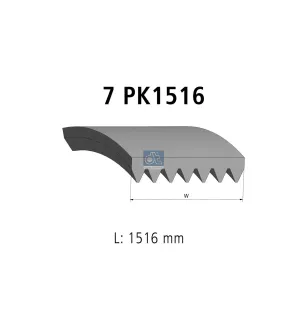 Courroie multi-nervures, 7 PK, L: 1516 mm, W: 24.9 mm, 7PK1516 Pour Toyota Hilux - 90916-T2006.