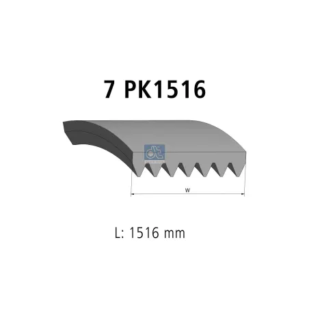 Courroie multi-nervures, 7 PK, L: 1516 mm, W: 24.9 mm, 7PK1516 Pour Toyota Hilux - 90916-T2006.