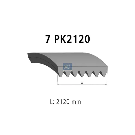 Courroie multi-nervures, 7 PK, L: 2120 mm, W: 24.9 mm, 7PK2120 Pour Toyota Hilux - 90916-02554 - 90916-02571 - 99367-D2120.