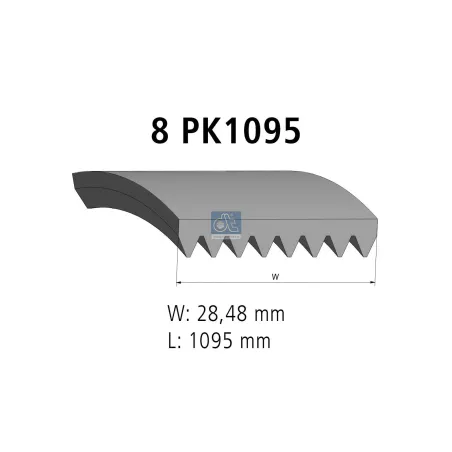 Courroie multi-nervures, 8 PK, L: 1095 mm, W: 28.5 mm, 8PK1095 Pour Others - Volvo - ZG - 8PK1095 - 977840 - ZG.01450-0008