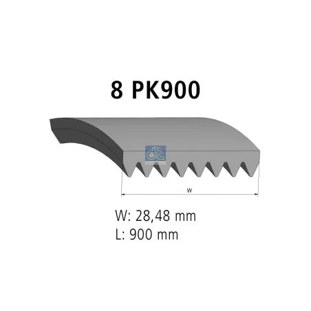 Courroie multi-nervures, 8 PK, L: 900 mm, W: 28.5 mm, 8PK900 Pour Volvo FL - 8PK914 - 978227 - 978228 - 978229