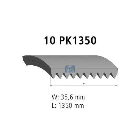 Courroie multi-nervures, 10 PK, L: 1350 mm, W: 35.6 mm, 10PK1350 Pour Mercedes-Benz Transporter - Volvo Construction Equipment