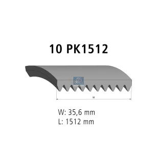 Courroie multi-nervures, 10 PK, L: 1512 mm, W: 35.6 mm, 10PK1512 Pour Renault Magnum - Volvo Construction Equipment