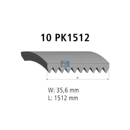 Courroie multi-nervures, 10 PK, L: 1512 mm, W: 35.6 mm, 10PK1512 Pour Renault Magnum - Volvo Construction Equipment