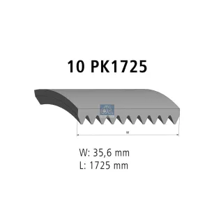 Courroie multi-nervures, 10 PK, L: 1725 mm, W: 35.6 mm, 10PK1725 Pour Iveco EuroMover, EuroTech, Stralis, Trakker - 500328020