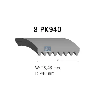 Courroie multi-nervures, 8 PK, L: 940 mm, W: 28.5 mm, 8PK940 Pour Volvo - ZG - 978236 - ZG.01467-0008