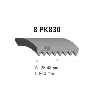 Courroie multi-nervures, 8 PK, L: 830 mm, W: 28.5 mm, 8PK830 Pour Cummins - Others - Volvo - ZG - 3029060 - 3288889 - 3902715