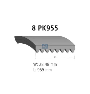 Courroie multi-nervures, 8 PK, L: 955 mm, W: 28.5 mm, 8PK955 Pour Volvo Construction Equipment - 8PK955 - 978238