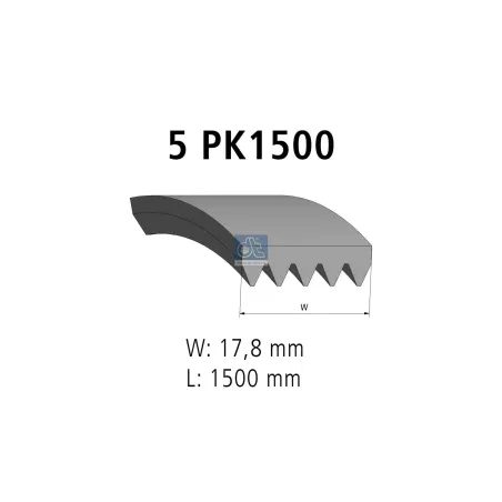 Courroie multi-nervures, 5 PK, L: 1500 mm, W: 17.8 mm, 5PK1500 Pour Volvo B9 - 20923186 - ZG.01485-0008