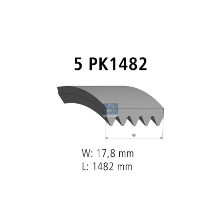 Courroie multi-nervures, 5 PK, L: 1482 mm, W: 17.8 mm, 5PK1482 Pour MAN D-engines, G/M/F 90, L/M/F/E 2000, N-Busse, TG-Serie