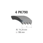 Courroie multi-nervures, 4 PK, L: 790 mm, W: 14.2 mm, 4PK790 Pour MAN Chassis, D-engines, G/M/F 90, Lion's, L/M/F/E 2000.