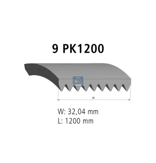 Courroie multi-nervures, 9 PK, L: 1200 mm, W: 32 mm, 9PK1200 Pour MAN Chassis, D-engines, G/M/F 90, Lion's, L/M/F/E 2000