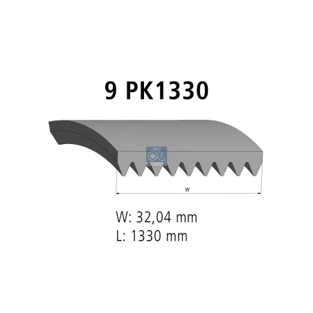 Courroie multi-nervures, 9 PK, L: 1330 mm, W: 32 mm, 9PK1330 Pour MAN Chassis, D-engines, G/M/F 90, Lion's, L/M/F/E 2000