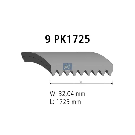 Courroie multi-nervures, 9 PK, L: 1725 mm, W: 32 mm, 9PK1725 Pour MAN Chassis, D-engines, G/M/F 90, Lion's, L/M/F/E 2000