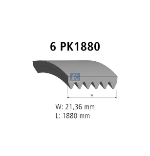 Courroie multi-nervures, 6 PK, L: 1880 mm, W: 21.4 mm, 6PK1880 Pour MAN Chassis, D-engines, G/M/F 90, Lion's, L/M/F/E 2000.