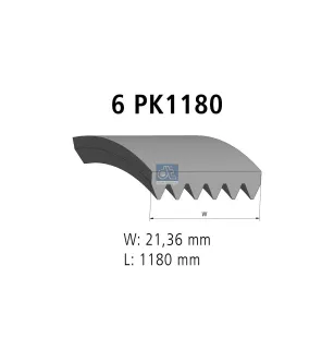 Courroie multi-nervures, 6 PK, L: 1180 mm, W: 21.4 mm, 6PK1180 Pour Citroën Jumper - Fiat Ducato - Peugeot Boxer - BMW tbd.