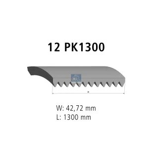 Courroie multi-nervures, 12 PK, L: 1300 mm, W: 42.7 mm, 12PK1300 Pour MAN Chassis, D-engines, G/M/F 90, Lion's, L/M/F/E 2000