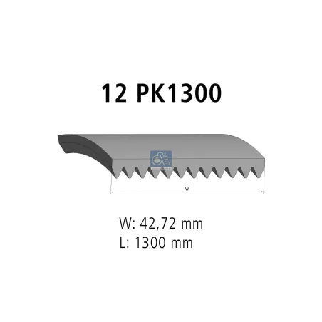 Courroie multi-nervures, 12 PK, L: 1300 mm, W: 42.7 mm, 12PK1300 Pour MAN Chassis, D-engines, G/M/F 90, Lion's, L/M/F/E 2000